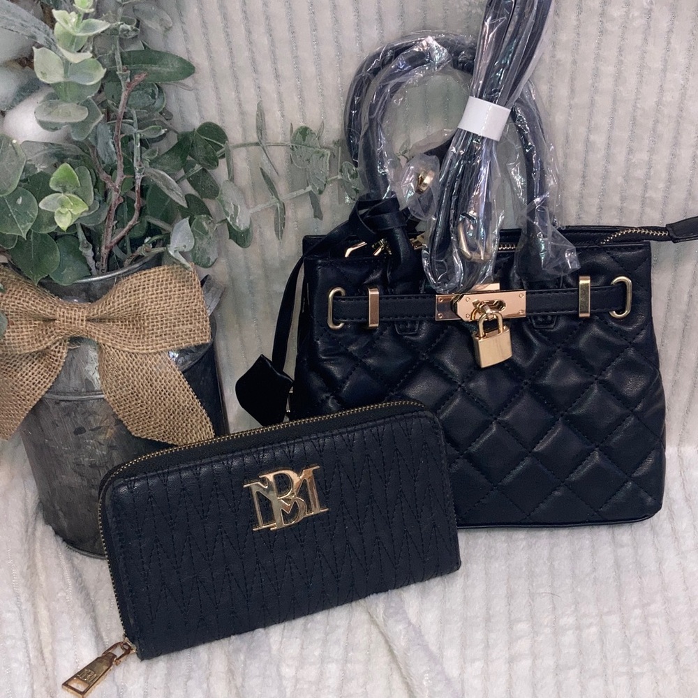 Bagley Mischka mini Elegant Black Quilted Handbag and Wallet Set
 🔥NWT🔥